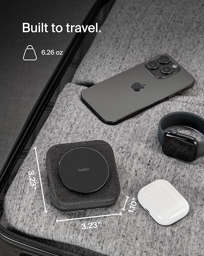 Belkin 2-in-1 Magnetic Charging Travel Pad 15W - MagSafe-Compatible Foldable Qi2-Certified Wireless Charging Station, iPhone Charger for iPhone 16 Series, Apple Watch 9, AirPods, and More - Black