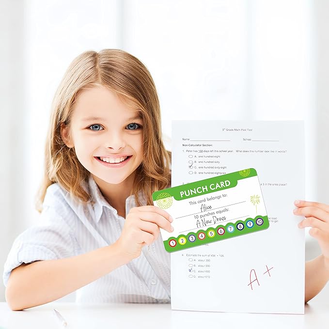 102 PCS Punch Cards, Incentive Reward Card Student Awards Loyalty Cards for Business, Classroom, Kids Behavior, Students, Teachers, 3.5” x 2”, 4 Styles