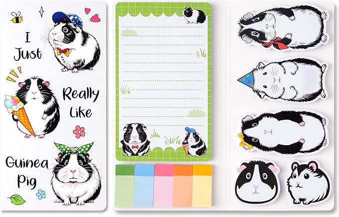Xqumoi I Just Really Like Guinea Pig Sticky Notes Set - 550 Sheets - Cute Guinea Pig Self-Stick Notes Pads Animal Divider Tabs Bundle Writing Memo Pads Back to School Office Supplies Small Gift