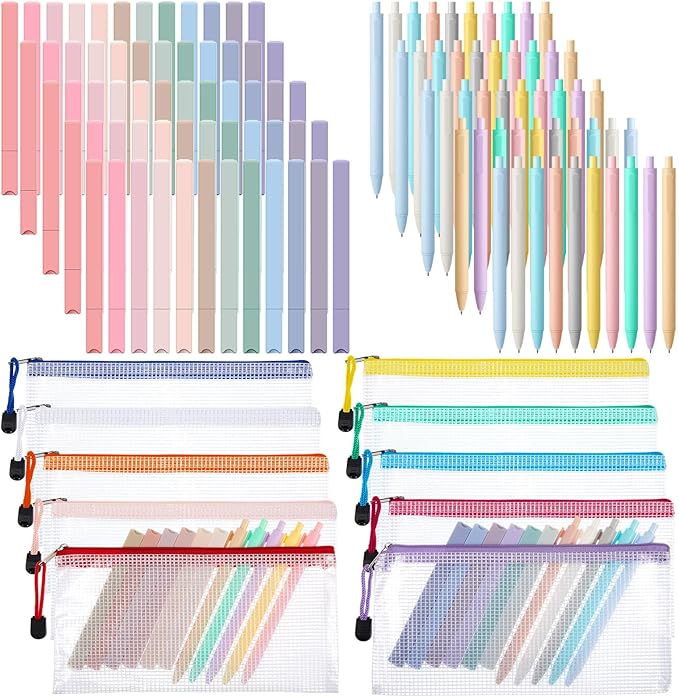120 Pcs Bible Journaling Kit Bible Highlighters and Black Gel Pen Include 60 Highlighters 50 Black Gel Pens and 10 Pencil Pouches Aesthetic Book Annotation Kit Church Gifts for School Study