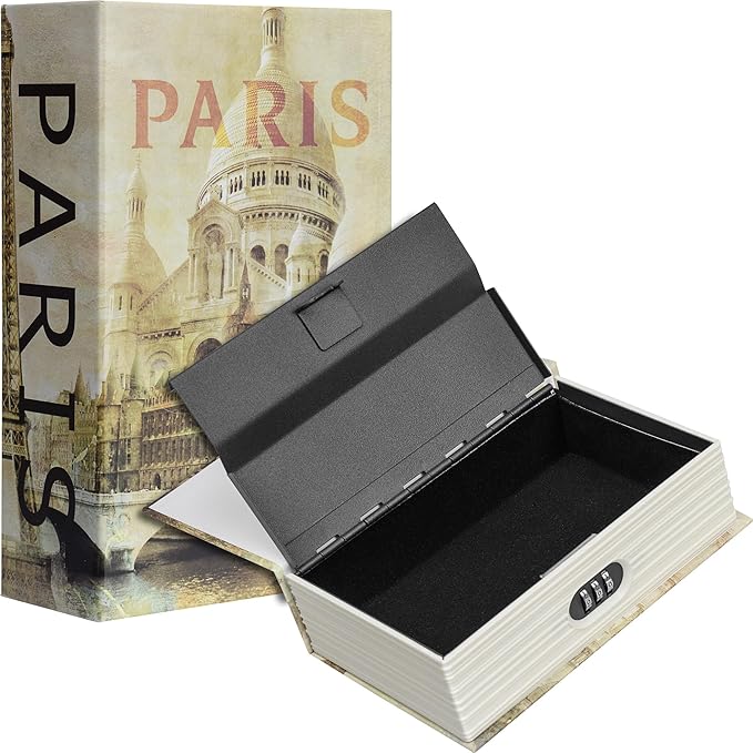 Barska Paris Hidden Book Safe – Combination Lock Diversion Lock Box – Portable Steel Safe for Home, Office, Travel – Secret Storage for Cash, Jewelry, Passport, Valuables