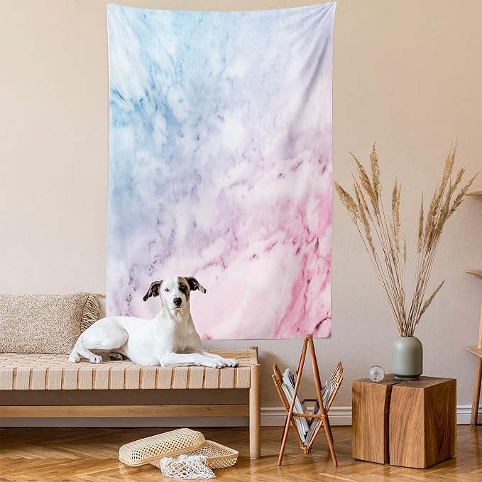 Ambesonne Marble Print Tapestry, Pastel Toned Cloudy Crack Lines Stained Antique Shabby Design, Fabric Wall Hanging Decor for Bedroom Living Room Dorm, 30" X 45", Pink