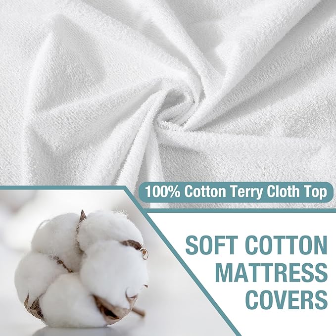 Bedecor 2 Packs Twin Mattress Protector Waterproof Protection Soft Cotton Terry Top Cover,for Babies Pregnant Women Incontinent Persons Deep Pocket to 18"