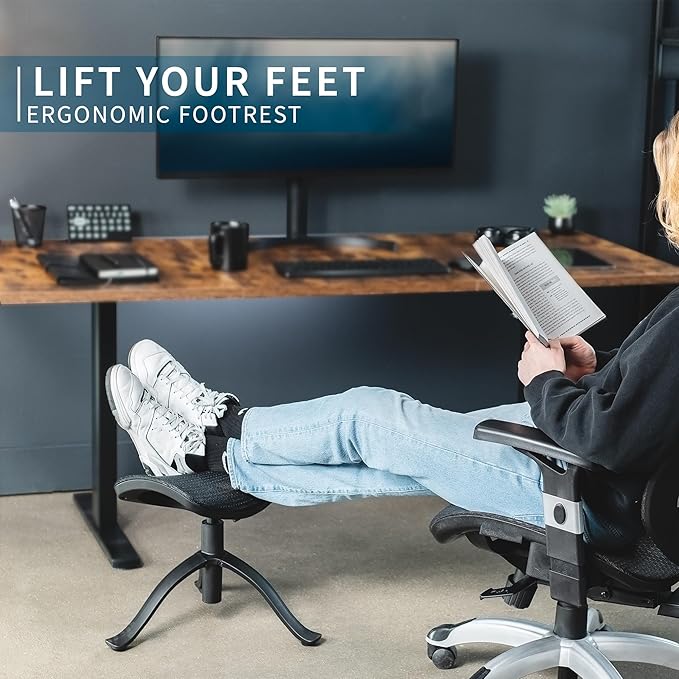 VIVO Under Desk Ottoman Foot Stool, Height Adjustable Elevated Office Leg Rest, Black, CHAIR-FR01