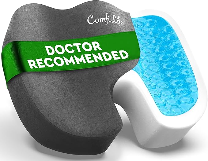 ComfiLife Premium Gel & Memory Foam Seat Cushion – Doctor Recommended Office Chair Cushion, Car Seat Cushion – Chair Cushions for Back & Sciatica Pain Relief – Seat Cushions for Office Desk (Charcoal)