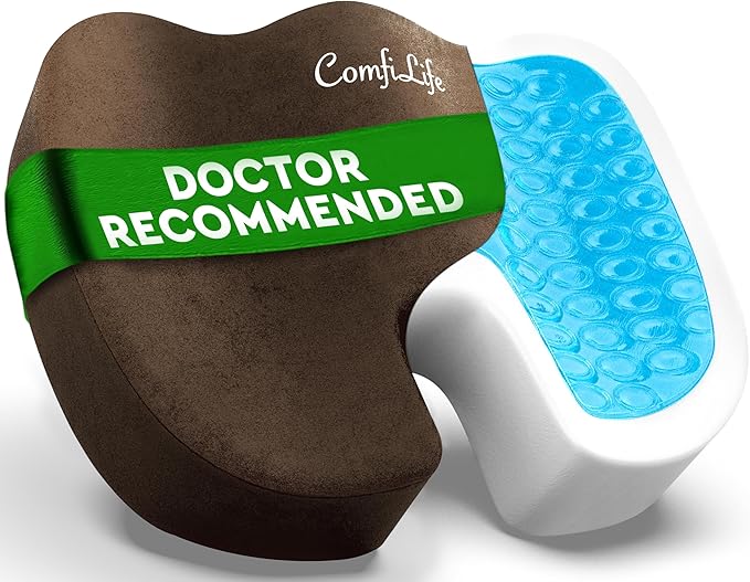 ComfiLife Premium Gel & Memory Foam Seat Cushion – Doctor Recommended Office Chair Cushion, Car Seat Cushion – Chair Cushions for Back & Sciatica Pain Relief – Seat Cushions for Office & Desk (Brown)