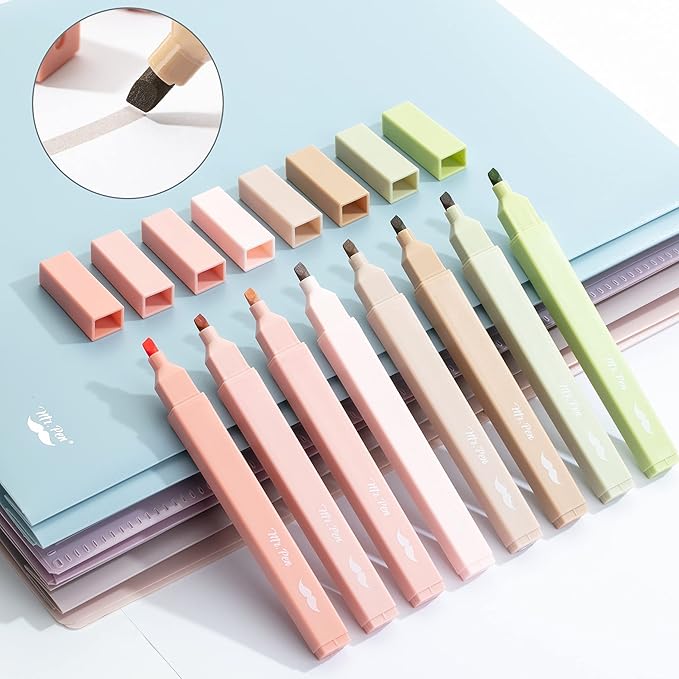 Mr. Pen- Aesthetic Highlighters, 8 pcs, Chisel Tip, Boho Colors, No Bleed Bible Highlighter Pastel, Assorted Colors, Cute