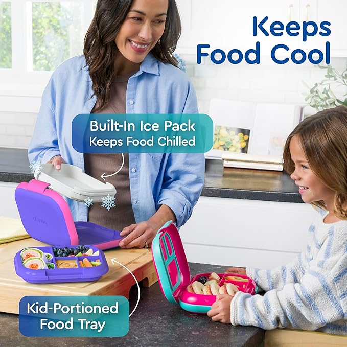 Bentgo Chill Kids Leak-Proof Lunch Box - 4-Compartment Bento Box with Built-In Ice Pack, 3.3 Cup Capacity, PFAS & BPA-Free, Microwave & Dishwasher Safe, Ideal Size for Ages 3 to 7 (Electric Violet)