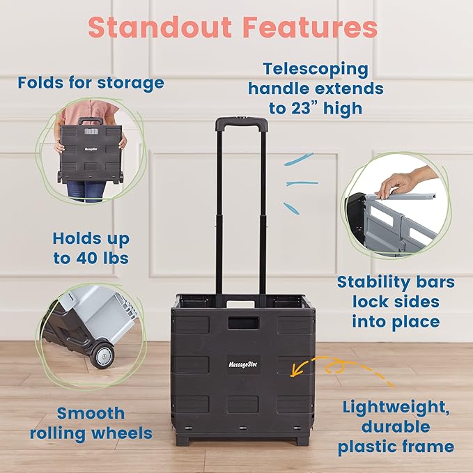 ECR4Kids Universal Rolling Cart with Canvas Organizer Bag, Mobile Storage, Turquoise/Grey