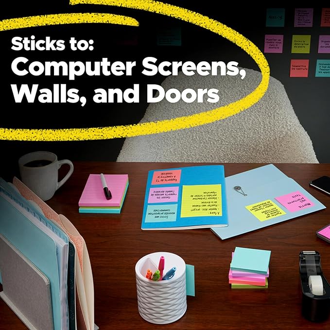 Post-it Super Sticky Notes, 24 Sticky Note Pads, 3 x 3 in., Ideal for Organization in Your Dorm, Home or Office, Energy Boost Collection