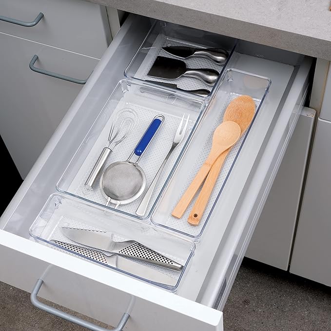 Oggi Clear Drawer Organizer - 6" X 6.25"- Ideal for Organizing Kitchen Drawers, Office, Desk, Silverware, Kitchen Utensils, Cosmetics and Bathrooms - Set of 6