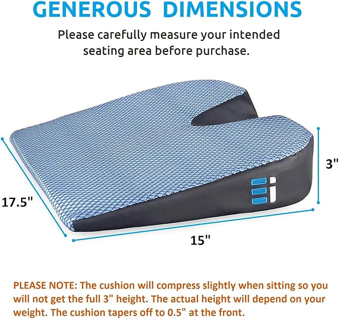 Memory Foam Car Seat Cushion for Driving - Ergonomic Wedge Cushion for Back Pain, Sciatica Relief - Non-Slip Truck Seat Pad for Long Sitting - Office Chair Support 17.5 x 15 x 3.5