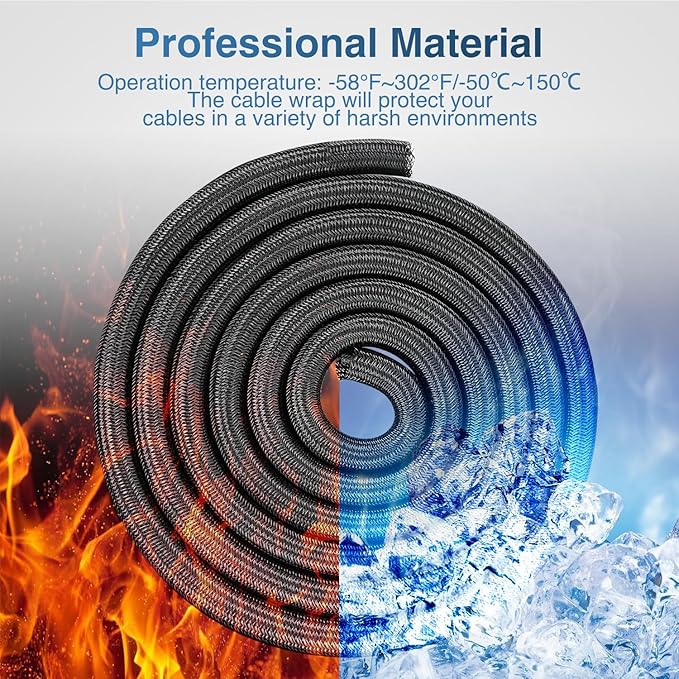 Nilight Cable Sleeve, 25ft-1/2inch Cord Management Sleeves, Braided Sleeving, Split Self Wrapping Wire Loom for Computer Electrical Automotive Harness Protector Organizer, Black