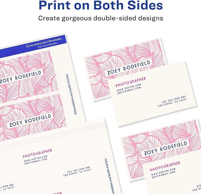 Avery Printable Business Cards with Sure Feed Technology, 2" x 3.5", White, 100 Blank Business Cards, Inkjet Printer Paper (28371)