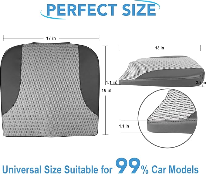 Car Seat Cushion, Comfortable Memory Foam Seat Pillow for Driving, Sciatica-Back Pain Relief, Cushion for Car-Truck, Office, Wheelchair - Black&Gray