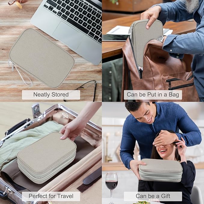 FYY Electronic Organizer, Large Travel Cable Organizer Bag Pouch Electronic Accessories Carry Case Portable Waterproof Double Layers All-in-One Storage Bag for Cable, Cord, Charger, Phone, Khaki