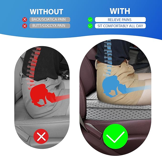Car Seat Cushion, Comfortable Memory Foam Seat Pillow for Driving, Sciatica-Back Pain Relief, Cushion for Car-Truck, Office, Wheelchair - Mesh Gray