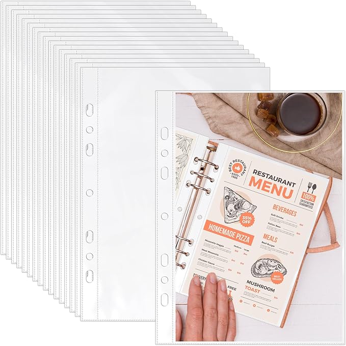 100 Pack 5.5x8.5 Inch Sheet Protectors for 3 or 6 Ring A5 Binder, Half Letter Size 7 Holes Mini Heavy-Duty Sheet Protector Sleeves Crystal Clear Playbill Binder Pockets