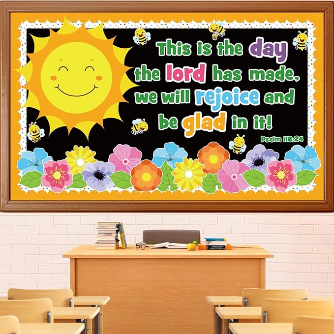 Spring Religious Bulletin Board Decorations Set, Sunday School Lord Classroom Decoration Inspired Christian Sun Flower Cutouts Bible School VBS Library Church Window Wall Decor for Teacher