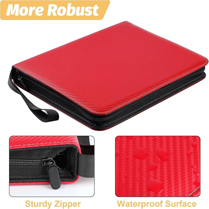 9 Pocket Card Binder, Premium Zip Trading Card Binder, 720 Double Sided Pocket PU Card Collection Binder, Collector Card Album, Card Folder for MTG, TCG, Sports Cards, Game Cards (Red)