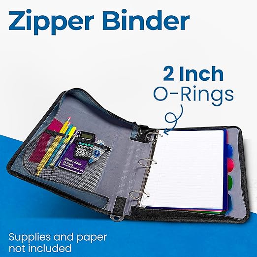 Case-it Classic Zipper Binder | 2-Inch O-Rings, 350 Sheet Capacity, Multiple Storage Pockets & Shoulder Strap | School & Office Organizer | D-251 Midnight Blue | 6 Pack