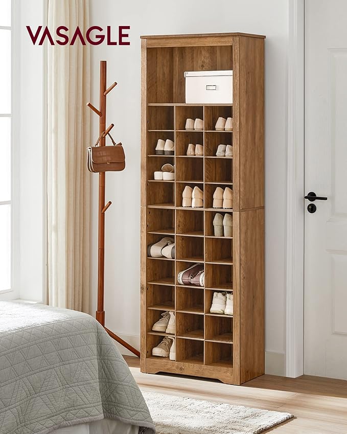 VASAGLE Shoe Storage Cabinet, 10 Tier Shoe Rack Organizer, Holds Up to 30 Pairs of Shoes, for Entryway Bedroom, 12.6 x 24.8 x 73.6 Inches, Rustic Walnut ULBS273T41