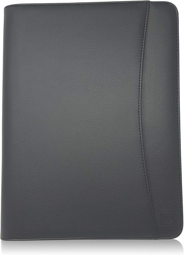 Matt Black Zippered Portfolio Binder - Lean PU Leather Business Executive Portfolio Organizer Folder - Padfolio for Men & Women with US Letter Notepad & Gift Box by Lautus Designs