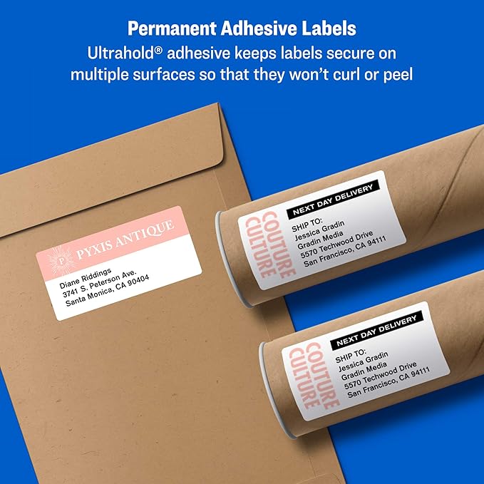 Avery White Shipping Labels | Sure Feed Technology | True Block | 3-1/3" x 4" | 60 Labels, Pack of 5