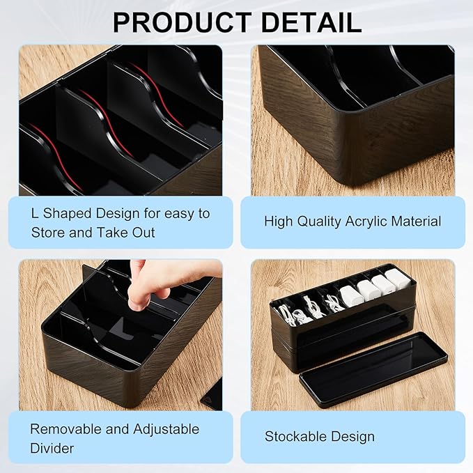 Tatuo 2 Pcs Cable Organizer Box with Wire Ties, Plastic Cord Storage Box with Lid, Electronics Organizer for Home Office Desk Organizers and Accessories (Black)