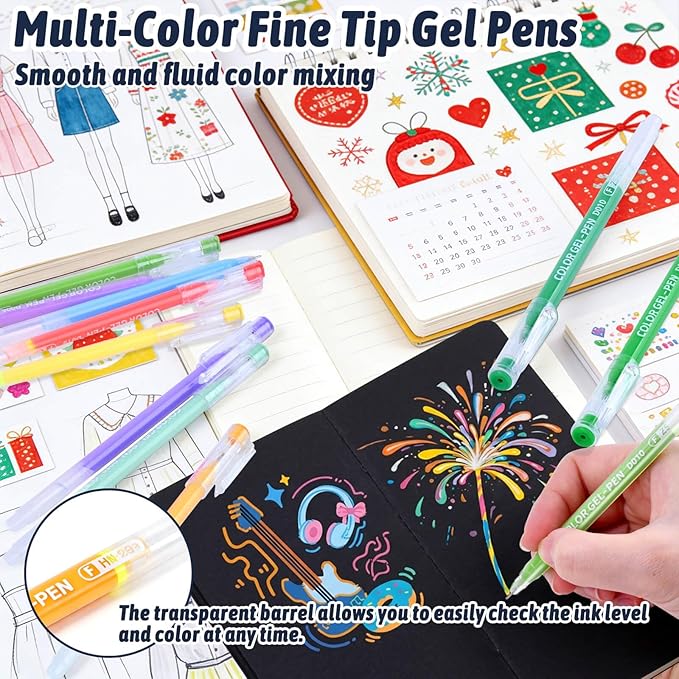 Colored Gel Pens for Coloring, 99 Colors 0.6mm Fine Point Gel Pens Colored Set for Adult Coloring Books, Journal Pen Markers for Journaling Supplies, Writing Drawing Note Taking School Office Home