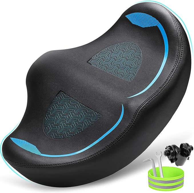 Noseless Oversized Bike Seat for Men Women Comfort, Extra Wide Padded Bicycle Seat Cushion, Large Comfortable Bike Saddle for Peloton, Stationary Exercise Bike, Beach Cruiser, City Bike, Ebike