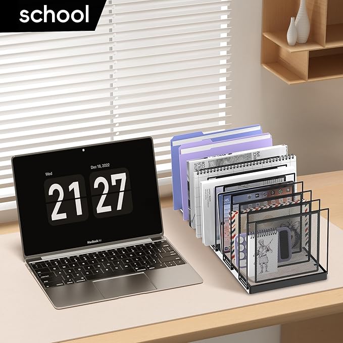 9-Section Desk File Organizer, Vertical File Holder, Mesh Desktop File Folder Metal File Binder Organizer Stand for Office Home Classroom, Black