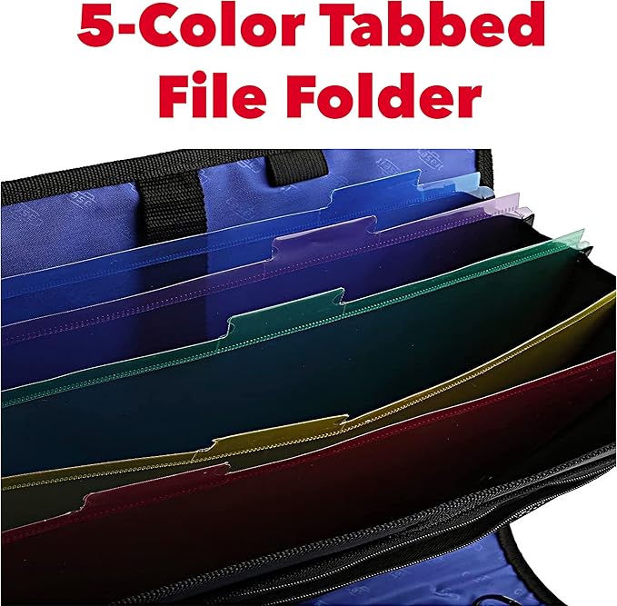Case-it The Open Tab Velcro Opening Binder - 2 Inch O-Rings - 5 Color Tab Expanding File Folder - Multiple Pockets - 400 Sheet Capacity - Red S-826-A