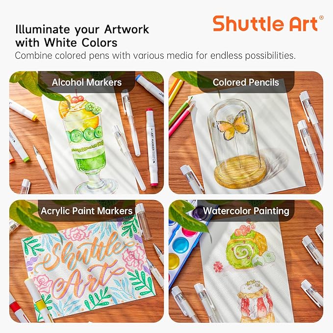 Shuttle Art White Gel Pens, 6 Pack 0.7mm, 1.0mm Gel Ink Pens Fine Point for Black Paper Highlighting Card Making Scrapbooking Coloring Writing Drawing Journaling Note Taking School Office Home