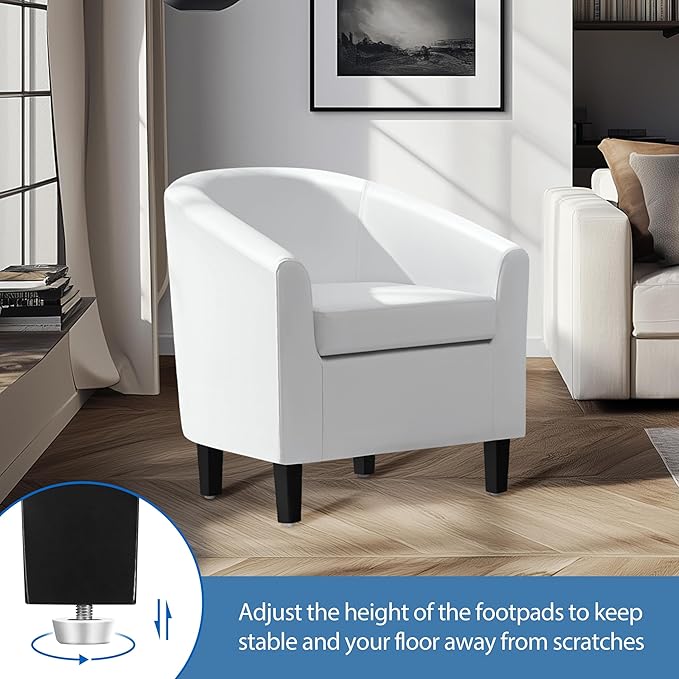 Yaheetech White Accent Chairs Set of 2, Faux Leather Barrel Chairs, Modern Living Room Chairs, Comfy Club Chairs with Sturdy Wood Legs for Bedroom/Reading/Room/Waiting Room, White