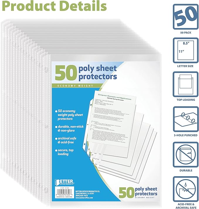 Better Office Products Better Office Sheet Protectors, 50 Pack