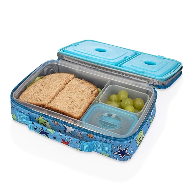 Nuby Lunchbox with Insulated Travel Bag - Bento Lunch Box - 3+ Years - Stars - Back to School Essentials