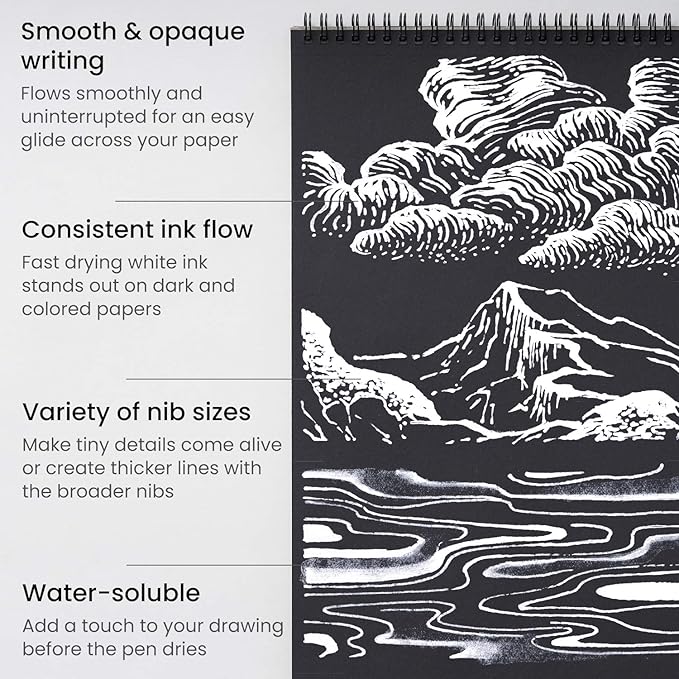 ARTEZA White Gel Pens, Pack of 3, White Rollerball Pens for Artists, Ideal for Drawing and Writing