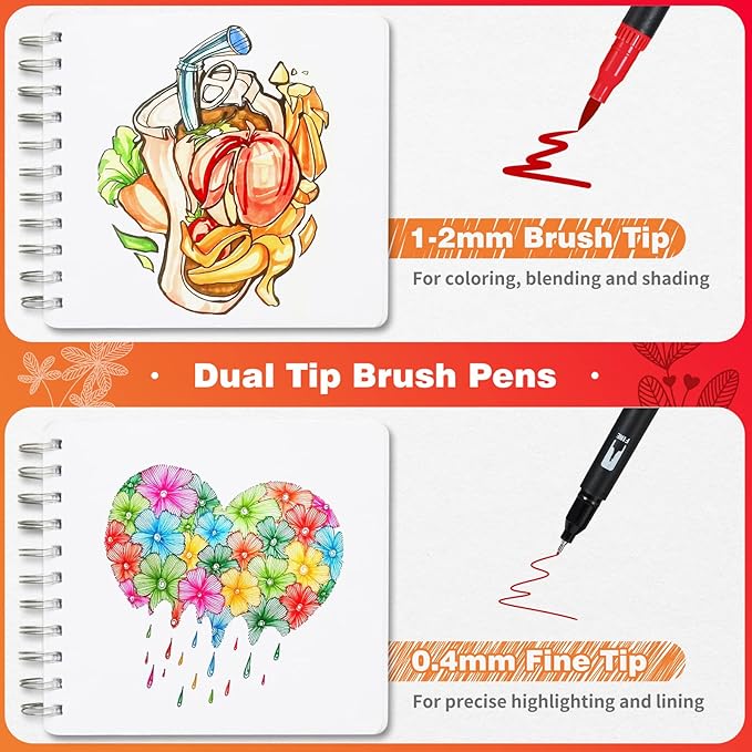 Colored Markers for Adult Coloring Books, Dual Tip Brush Pens with 100 Watercolor Fine Tip Markers and Brush pens for Kids Drawing Calligraphy