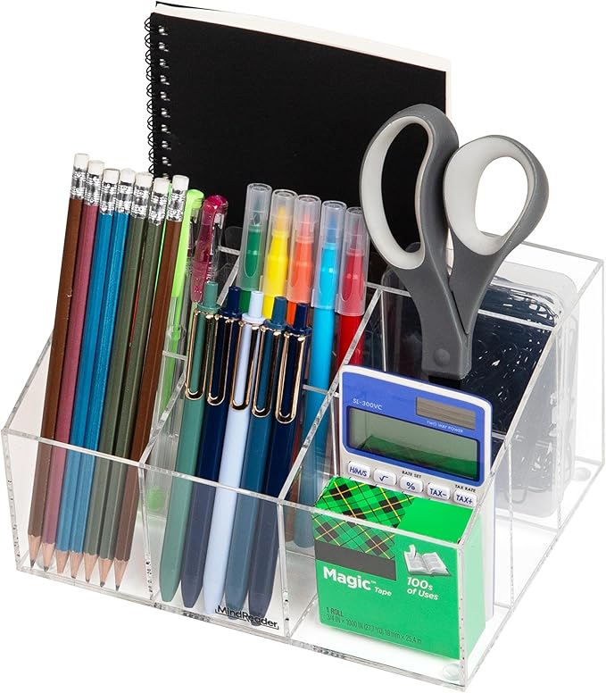 Mind Reader Desktop Organizer, 7-compartment, Office Essentials, Modern, Office, Acrylic, Clear