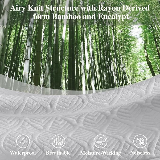 Twin Mattress Protector 2 Pack, Waterproof Mattress Pad Washable Rayon Mattress Cover Breathable Noiseless Bed Protector 3D Patterns 5" - 21'' Elastic Fitted Deep Pocket(Light Grey)
