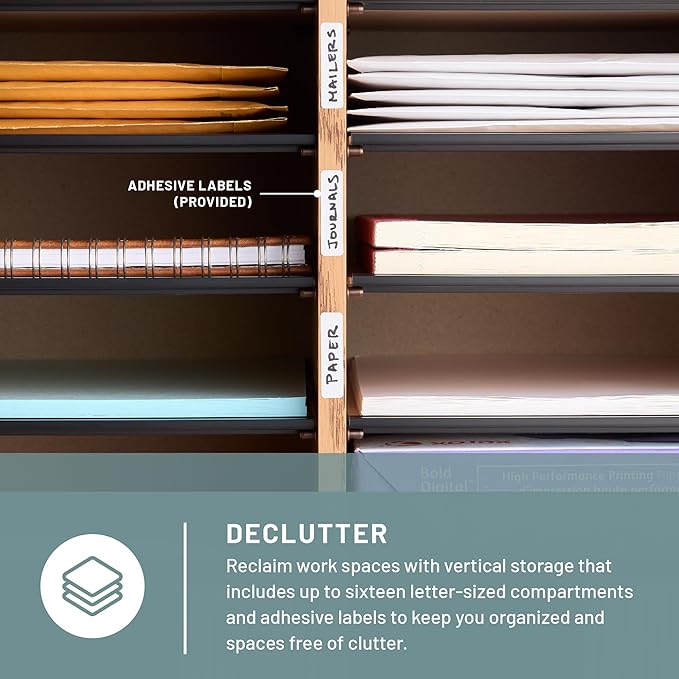 Safco Wood Adjustable Literature Organizer, 16 Compartment with Adjustable Shelves, CDs Storage, and Durable Laminate Finish, for Home Office, Classroom, and Craft Room