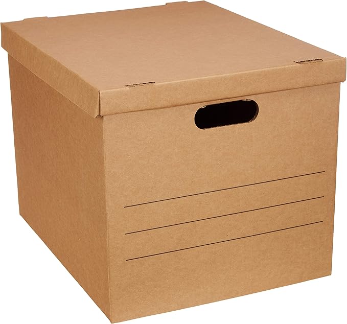 Amazon Basics Moving Boxes with Handles and Lids, 19 x 14.5 x 15.5 in, Brown, 10-Pack, Medium