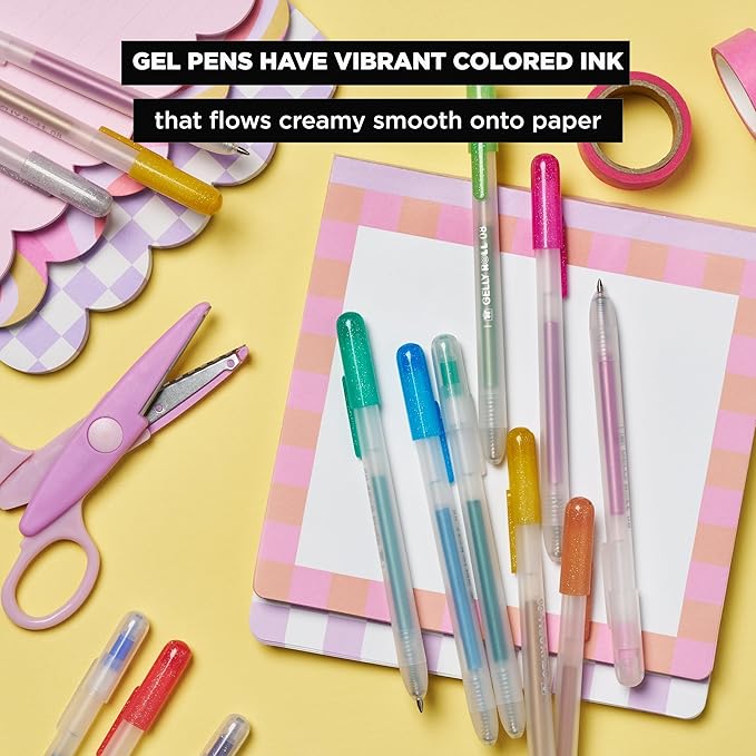 SAKURA Gelly Roll Retractable Gel Pens Colored - Metallic Gel & Medium Point - For Journaling, Art, or Drawing - With Assorted Colored Ink - 10 Pens