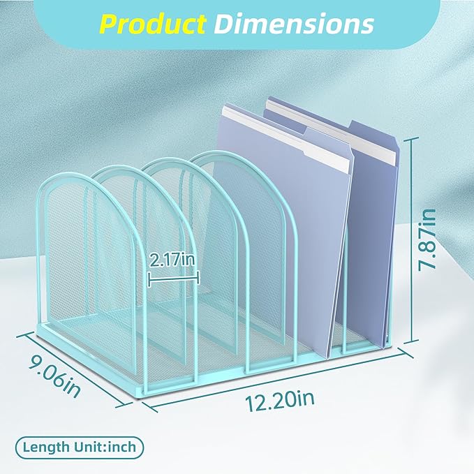 SUPEASY File Organizer 5-Section Mesh Desk Organizer, Upright File Organizer Desktop Organizer File Sorter, File Folder Holder for Office Supplies, Blue