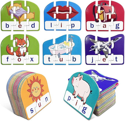 CVC Puzzle Cards for Kids – Phonics & Spelling Games for Toddlers, 3-Letter Word Puzzles for Preschool & Kindergarten, Perfect for Speech Therapy & Early Learning Classroom Essentials