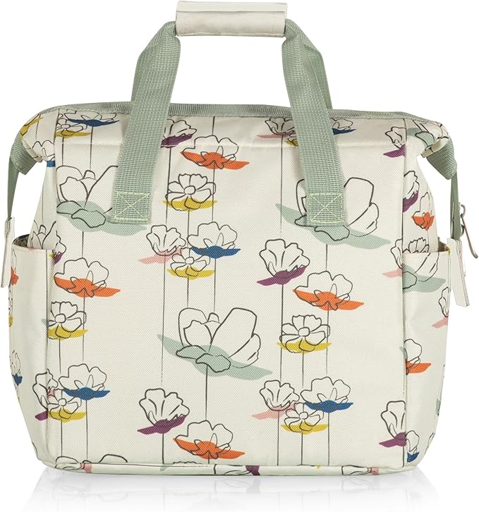 PICNIC TIME Star Wars Mandalorian Grogu Floral On The Go Lunch Bag, Soft Cooler Lunch Box, Insulated Lunch Bag, (Cream with Floral Pattern)