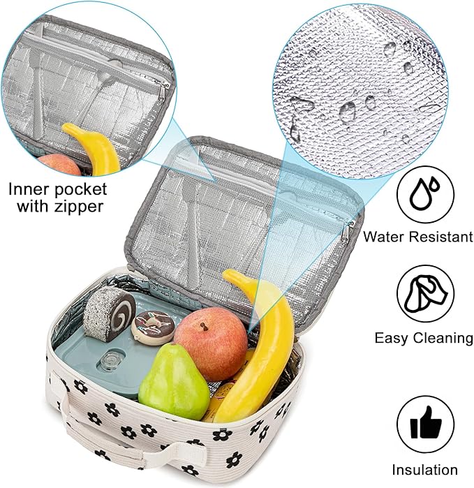 Bluboon Kids Girls Lunch Bag Insulated Lunch Box for school Corduroy Lunch Cooler Organizer School Kids Lunch Tote (Corduroy Beige Floral)