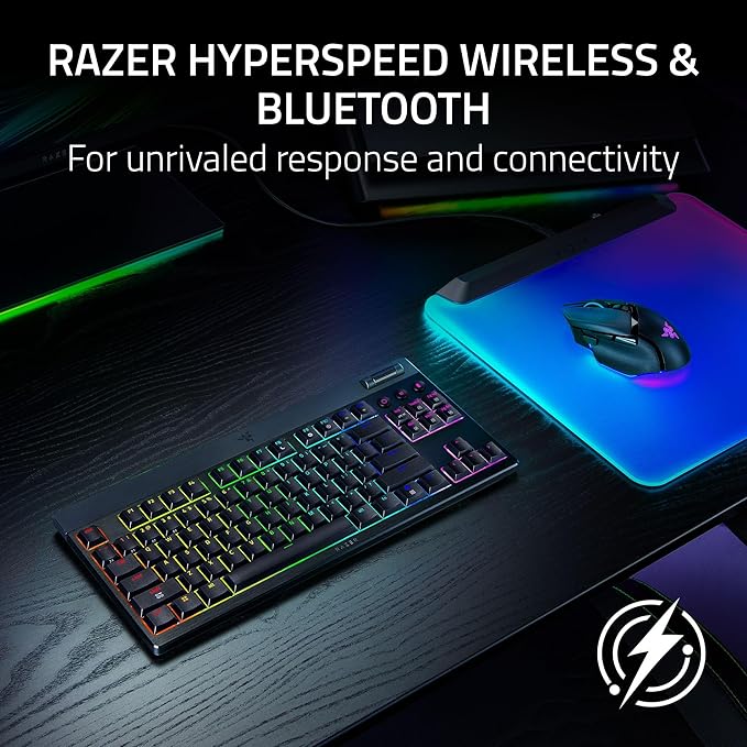 Razer BlackWidow V4 Low Profile TKL HyperSpeed Wireless Gaming Keyboard: Green Mechanical Switches - 2.4GHz Wireless & Bluetooth - Multi-Function Roller - 3 Control Buttons - Long Battery Life