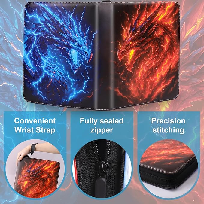 Dragon 9 Pocket Trading Card Holder Binder, Holds 900 Cards with 50 Removable Sleeves, Double-Sided Card Collection Binder Album for TCG, MTG, Sports Cards